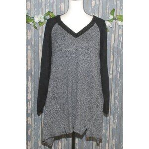 Catherines Women's Gray Sweater Plus SZ 1X 18/20W Zippers Hem V-Neck LS Stretch